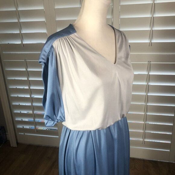Vtg 70 Act I Blue Silver Blouson Disco Polyester Dress Medium Stretch 1/2 Sleeve - Picture 8 of 12